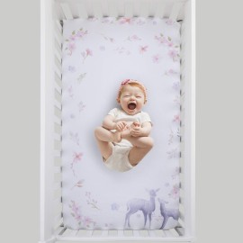 NoJo Watercolor Deer 100% Cotton Sateen Photo Op Fitted Crib Sheet, Pink/Grey/White/Blue