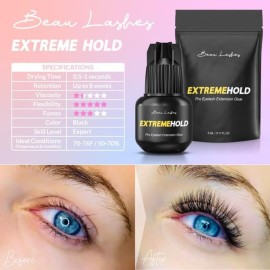 Extreme Hold Eyelash Extension Glue for Professionals | Strongest Black Lash Adhesive for Long Lasting Semi Permanent Individual Lash Extensions | 0.5-1s Fastest Drying & up to 8 Weeks Retention