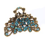 Retro Flowers Hair Claw Clip for Women Lady Vintage Alloy Rhinestone Hair Jaw Clips Hairpin Fancy Hair Clamp (Sky blue)