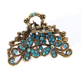 Retro Flowers Hair Claw Clip for Women Lady Vintage Alloy Rhinestone Hair Jaw Clips Hairpin Fancy Hair Clamp (Sky blue) Retro Flowers Hair Claw Clip for Women Lady Vintage Alloy Rhinestone Hair Jaw Clips Hairpin Fancy Hair Clamp (Sky blue)