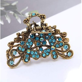 Retro Flowers Hair Claw Clip for Women Lady Vintage Alloy Rhinestone Hair Jaw Clips Hairpin Fancy Hair Clamp (Sky blue) Retro Flowers Hair Claw Clip for Women Lady Vintage Alloy Rhinestone Hair Jaw Clips Hairpin Fancy Hair Clamp (Sky blue)