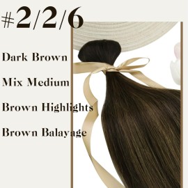 Sunny Hair Clip in Hair Extensions Straight Human Hair Clip in Extensions Remy Clip in Hair Extensions Real Human Hair Extensions Clip ins Dark Brown Balayage Color 2/6/2 22inch