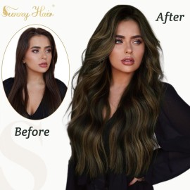 Sunny Hair Clip in Hair Extensions Straight Human Hair Clip in Extensions Remy Clip in Hair Extensions Real Human Hair Extensions Clip ins Dark Brown Balayage Color 2/6/2 22inch