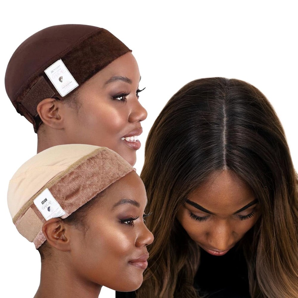 MILANO COLLECTION Wig Grip Caps for Women, Adjustable No Slip Wig Cap with Grip Band, Built-In Secure Elastic HeadBand for Lace Front Styles, Chocolate Brown & Nude, 2 Pack MILANO COLLECTION Wig Grip Caps for Women, Adjustable No Slip Wig Cap with Grip Band, Built-In Secure Elastic HeadBand for Lace Front Styles, Chocolate Brown & Nude, 2 Pack