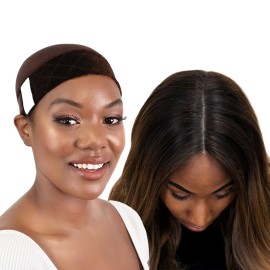 MILANO COLLECTION Wig Grip Caps for Women, Adjustable No Slip Wig Cap with Grip Band, Built-In Secure Elastic HeadBand for Lace Front Styles, Chocolate Brown, 2 Pack