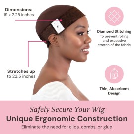 MILANO COLLECTION Wig Grip Caps for Women, Adjustable No Slip Wig Cap with Grip Band, Built-In Secure Elastic HeadBand for Lace Front Styles, Chocolate Brown, 2 Pack