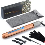 NITION Ceramic Tourmaline Flat Iron for Hair LCD 1 Hair Straighteners MCH Fast Heating UP Healthy Smooth Straightening Styling Tools with Travel Pouch Bag. 265-450F Adjustable 6 Temperatures Levels