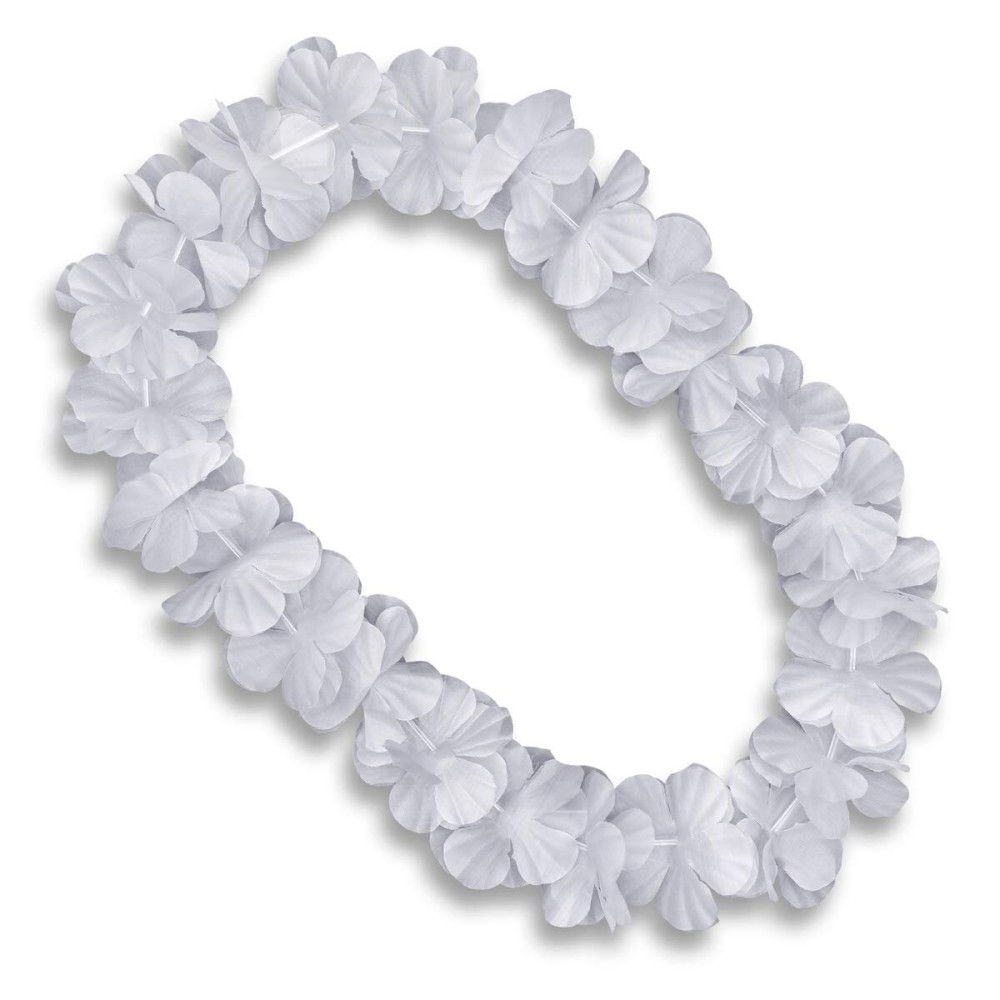 FlashingBlinkyLights Set of 12 Non-Light-Up White Leis Flower Necklaces