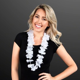 FlashingBlinkyLights Set of 12 Non-Light-Up White Leis Flower Necklaces