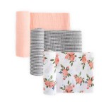 Little Unicorn Premium Muslin Swaddle Blanket 3 Pack | for swaddling, Play, Nursing & More | Giftable Set of 3 (Watercolor Roses)