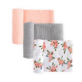 Little Unicorn Premium Muslin Swaddle Blanket 3 Pack | for swaddling, Play, Nursing & More | Giftable Set of 3 (Watercolor Roses)