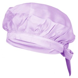 moonsix Women\'s Natural Silk Night Cap Satin Sleep Caps Elastic Head Cover Bonnet for Hair Care,Tape,Light Purple