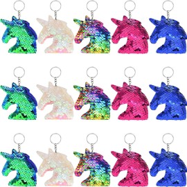 Chuangdi Flip Sequin Unicorn Keychains Colorful Unicorn Key Chain for Handbag Purse Party Embellishment (Color Set 1, 15 Pieces)