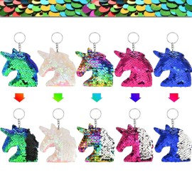 Chuangdi Flip Sequin Unicorn Keychains Colorful Unicorn Key Chain for Handbag Purse Party Embellishment (Color Set 1, 15 Pieces)