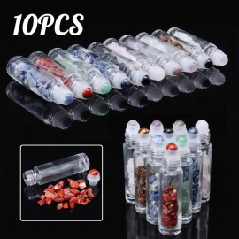Clear Glass Roller Bottles,10 Pack 10ml 0.33fl oz Gemstone Roller Ball For Essential Oils,Natural Crystal Stones Roller Balls With Silver Lid,Thick Glass Roll on Bottle-Healing Crystal Chips Inside Clear Glass Roller Bottles,10 Pack 10ml 0.33fl oz Gemstone Roller Ball For Essential Oils,Natural Crystal Stones Roller Balls With Silver Lid,Thick Glass Roll on Bottle-Healing Crystal Chips Inside