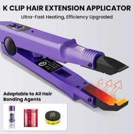 TopWigy Professional Hair Extension Tools, Ktip Extensions Tools Kit Hair Connector Fusion Heat Iron Connector Wand Temperature Adjustable Melting Tool with US Plug,Purple