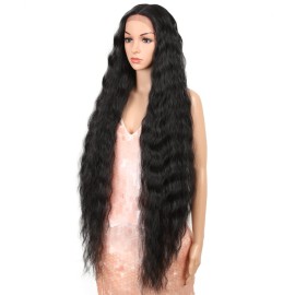 Style Icon 41 Lace Front Wigs Long Wavy Synthetic Wigs with Baby Hair Half Hand Tied 130% Density Wigs (41, 1B)