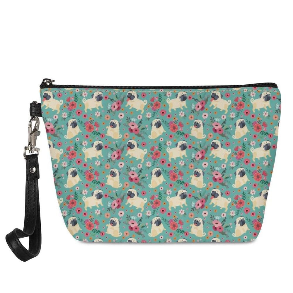 Mumeson Cute Pug Print PU Leather Cosmetic Pouch Travel Casual Handle Toiletry Storage Bag