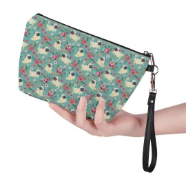 Mumeson Cute Pug Print PU Leather Cosmetic Pouch Travel Casual Handle Toiletry Storage Bag