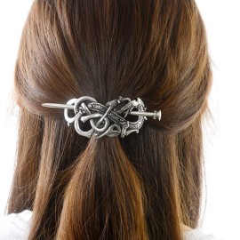 Viking Celtic Hair Slide Hairpins- Viking Hair Accessories Celtic Knot Hair Barrettes Antique Silver Hair Sticks Irish Hair Decor for Long Hair Jewelry Braids Hair Clip With Stick (ID-A2)