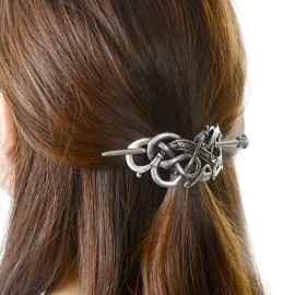 Viking Celtic Hair Slide Hairpins- Viking Hair Accessories Celtic Knot Hair Barrettes Antique Silver Hair Sticks Irish Hair Decor for Long Hair Jewelry Braids Hair Clip With Stick (ID-A2)