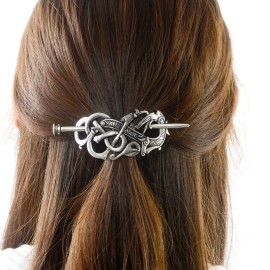 Viking Celtic Hair Slide Hairpins- Viking Hair Accessories Celtic Knot Hair Barrettes Antique Silver Hair Sticks Irish Hair Decor for Long Hair Jewelry Braids Hair Clip With Stick (ID-A2)