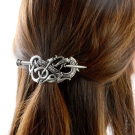 Viking Celtic Hair Slide Hairpins- Viking Hair Accessories Celtic Knot Hair Barrettes Antique Silver Hair Sticks Irish Hair Decor for Long Hair Jewelry Braids Hair Clip With Stick (ID-A2)