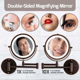OVENTE 7 Lighted Wall Mount Makeup Mirror with 1X/10X Magnification, Cordless Double Sided Magnifying Round Vanity Mirror, 360 Swivel Design, Extendable and Folding Arm, Antique Bronze MFW70ABZ1X10X OVENTE 7 Lighted Wall Mount Makeup Mirror with 1X/10X Magnification, Cordless Double Sided Magnifying Round Vanity Mirror, 360 Swivel Design, Extendable and Folding Arm, Antique Bronze MFW70ABZ1X10X