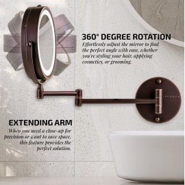OVENTE 7 Lighted Wall Mount Makeup Mirror with 1X/10X Magnification, Cordless Double Sided Magnifying Round Vanity Mirror, 360 Swivel Design, Extendable and Folding Arm, Antique Bronze MFW70ABZ1X10X OVENTE 7 Lighted Wall Mount Makeup Mirror with 1X/10X Magnification, Cordless Double Sided Magnifying Round Vanity Mirror, 360 Swivel Design, Extendable and Folding Arm, Antique Bronze MFW70ABZ1X10X