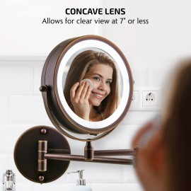 OVENTE 7 Lighted Wall Mount Makeup Mirror with 1X/10X Magnification, Cordless Double Sided Magnifying Round Vanity Mirror, 360 Swivel Design, Extendable and Folding Arm, Antique Bronze MFW70ABZ1X10X OVENTE 7 Lighted Wall Mount Makeup Mirror with 1X/10X Magnification, Cordless Double Sided Magnifying Round Vanity Mirror, 360 Swivel Design, Extendable and Folding Arm, Antique Bronze MFW70ABZ1X10X