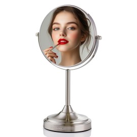 OVENTE 7\'\' Tabletop Makeup Mirror with 1X/7X Magnification, 360 Swivel Design and Double-Sided Free-Standing Vanity Mirror Perfect for Dresser, Bedroom and Office Desk, Nickel Brushed MNLCT70BR1X7X