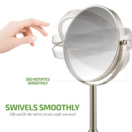 OVENTE 7\'\' Tabletop Makeup Mirror with 1X/7X Magnification, 360 Swivel Design and Double-Sided Free-Standing Vanity Mirror Perfect for Dresser, Bedroom and Office Desk, Nickel Brushed MNLCT70BR1X7X