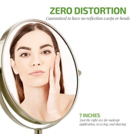 OVENTE 7\'\' Tabletop Makeup Mirror with 1X/7X Magnification, 360 Swivel Design and Double-Sided Free-Standing Vanity Mirror Perfect for Dresser, Bedroom and Office Desk, Nickel Brushed MNLCT70BR1X7X