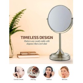 OVENTE 7\'\' Tabletop Makeup Mirror with 1X/7X Magnification, 360 Swivel Design and Double-Sided Free-Standing Vanity Mirror Perfect for Dresser, Bedroom and Office Desk, Nickel Brushed MNLCT70BR1X7X