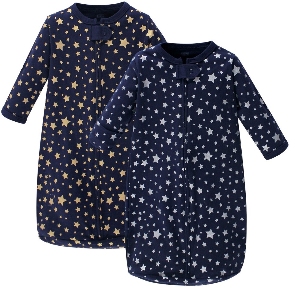 Hudson Baby Unisex Baby Cotton Long-Sleeve Wearable Sleeping Bag, Sack, Blanket, Metallic Stars, 0-3 Months