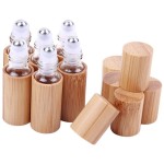 6 Pcs 5ml Bamboo Roll On Bottle For Essential Oils,Clear Glass Inner with Natural Bamboo Wooden Shell,Portable Massage Stainless Steel Roller Ball Glass Vial Aromatherapy travel Perfumes Bottles