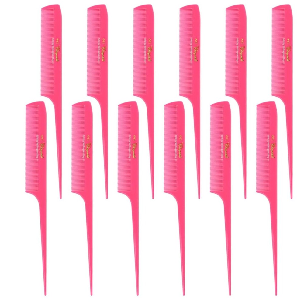 Krest Cleopatra 8-1/2 inch Rattail Combs Extra Fine Tooth. Rat Tail Comb Model 441. Color Neon Pink. 1 Dozen.