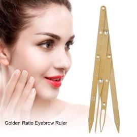 Eyebrow Ruler with Golden Ratio, Stainless Steel Eyebrow Measuring Ruler Eyebrow Caliper, Flexible Removable Ruler, Semi Permanent Eyebrow Tattoo Designing Shaping Tools, Makeup Measure Tool (Glod)