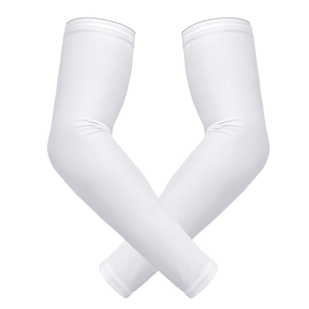 HDE Arm Compression Sleeves for Kids Basketball Shooting Sleeve - Youth Sports Football Baseball Softball White - YS