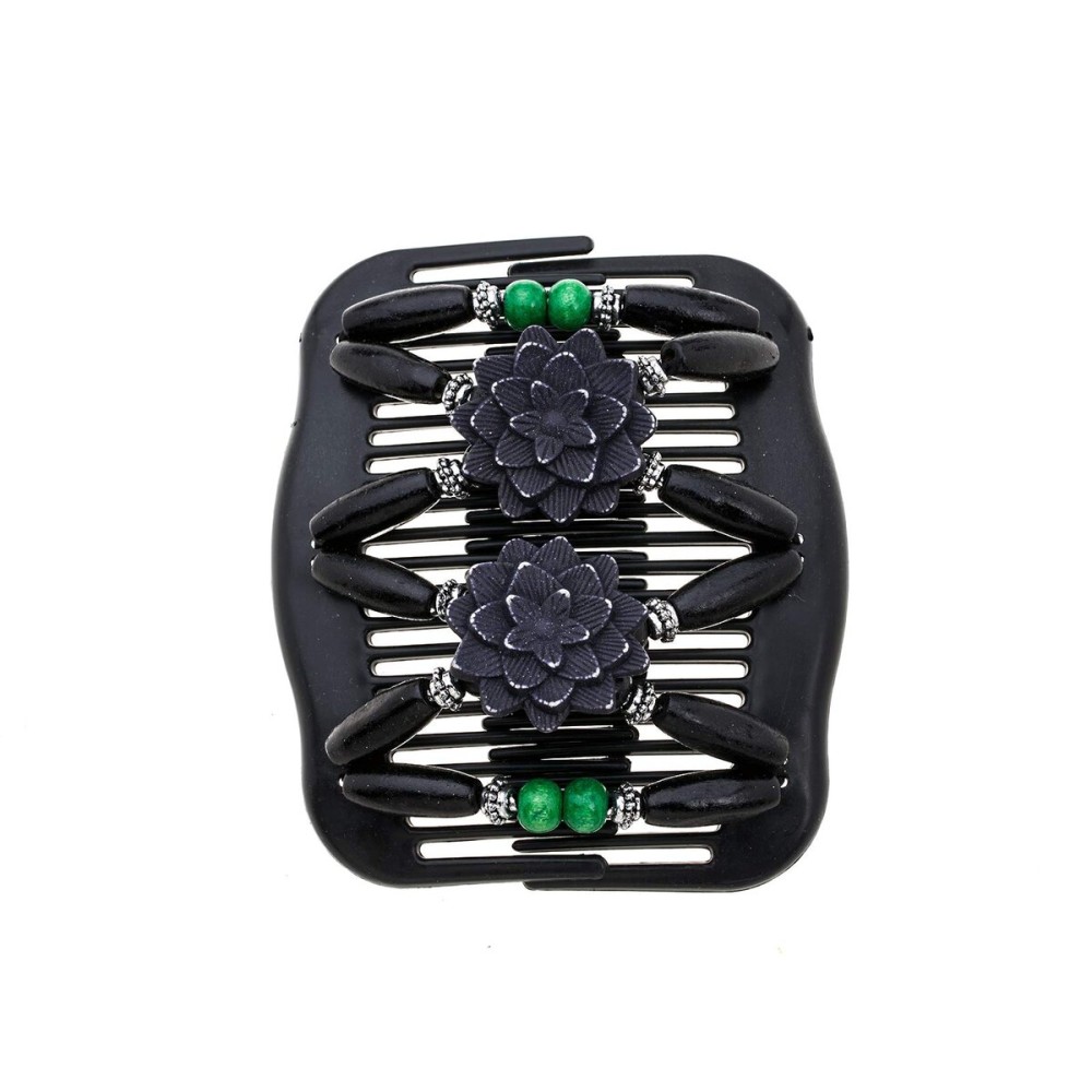 LOVEF Women Magic Hair Combs Wood Beaded Stretch Double Side Combs Clips Bun Maker Hair Accessories (Flower Black) LOVEF Women Magic Hair Combs Wood Beaded Stretch Double Side Combs Clips Bun Maker Hair Accessories (Flower Black)
