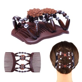 LOVEF Women Magic Hair Combs Wood Beaded Stretch Double Side Combs Clips Bun Maker Hair Accessories (Flower Black) LOVEF Women Magic Hair Combs Wood Beaded Stretch Double Side Combs Clips Bun Maker Hair Accessories (Flower Black)