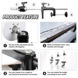 ZQIAN BEAUTY Scalable Wig Stand C Clamp Wig Head Stand Metal Mannequin Head Stand Holder Adjustable Height C-Clamp Table Stand Holder for Wig Doll Head ZQIAN BEAUTY Scalable Wig Stand C Clamp Wig Head Stand Metal Mannequin Head Stand Holder Adjustable Height C-Clamp Table Stand Holder for Wig Doll Head