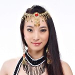 Big Red Crystal Rhinestone Head Chain Belly Dance Accessories Headpiece (Gold)