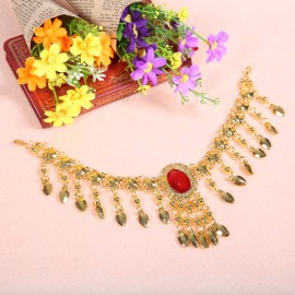 Big Red Crystal Rhinestone Head Chain Belly Dance Accessories Headpiece (Gold)