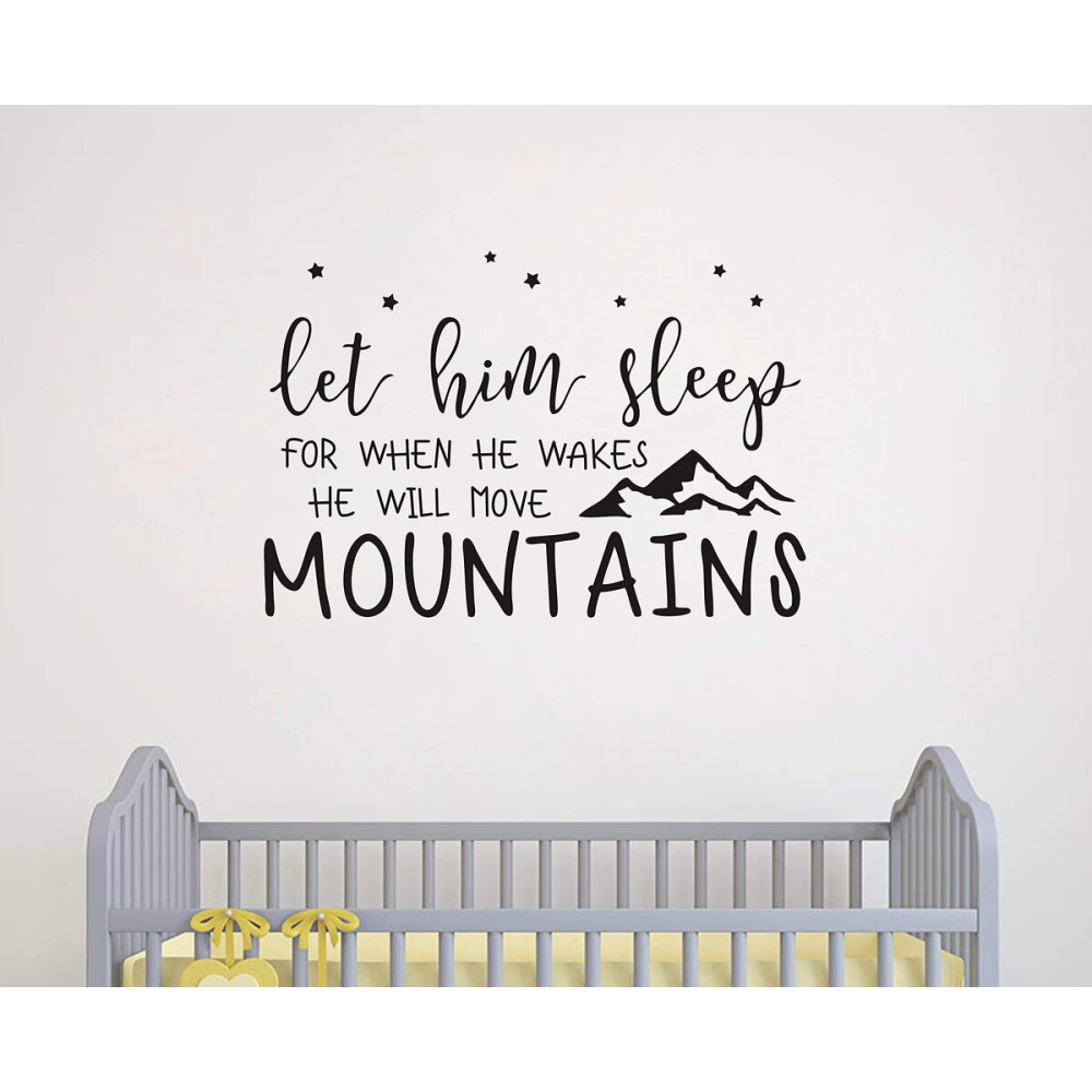 Wall Decal Kids Let Him Sleep for When He Wakes He Will Move Mountains Quote Wall Decals Nursery Stars Wall Decal Vinyl Wall Stickers for Baby Boy Kids Y25 (Small, Black)