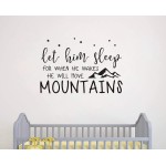 Wall Decal Kids Let Him Sleep for When He Wakes He Will Move Mountains Quote Wall Decals Nursery Stars Wall Decal Vinyl Wall Stickers for Baby Boy Kids Y25 (Small, Black)