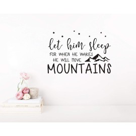 Wall Decal Kids Let Him Sleep for When He Wakes He Will Move Mountains Quote Wall Decals Nursery Stars Wall Decal Vinyl Wall Stickers for Baby Boy Kids Y25 (Small, Black)