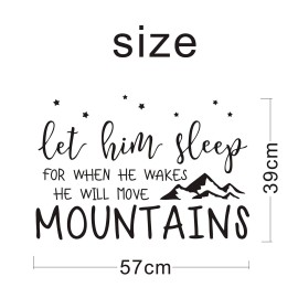 Wall Decal Kids Let Him Sleep for When He Wakes He Will Move Mountains Quote Wall Decals Nursery Stars Wall Decal Vinyl Wall Stickers for Baby Boy Kids Y25 (Small, Black)