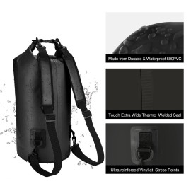 Piscifun Dry Bag, Waterproof Floating Backpack 20L with Waterproof Phone Case for Boating, Kayaking, Fishing, Black 20L