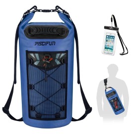 Piscifun Dry Bag, Waterproof Floating Backpack 10L with Waterproof Phone Case for Boating, Kayaking, Fishing, Sapphire Blue 10L